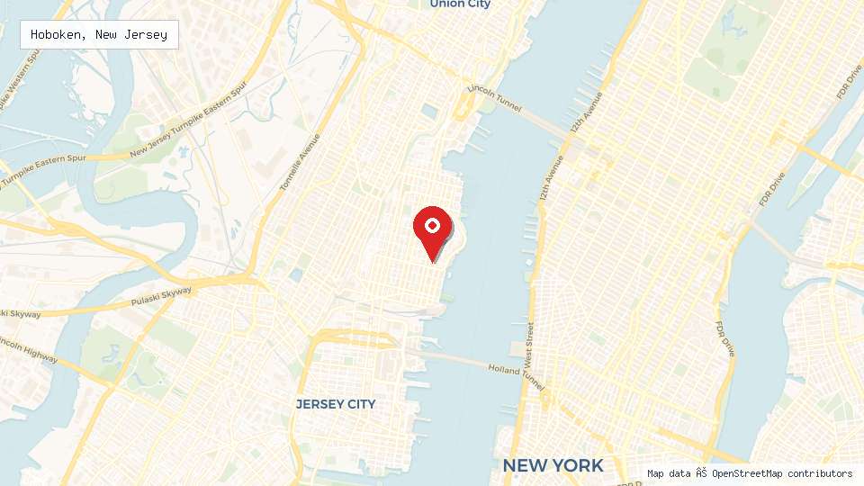 Street map of Hoboken, New Jersey with location pin