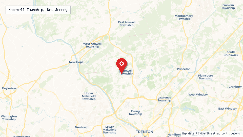 Street map of Hopewell Township, New Jersey with location pin