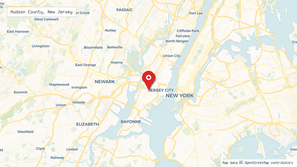 Street map of Hudson County, New Jersey with location pin