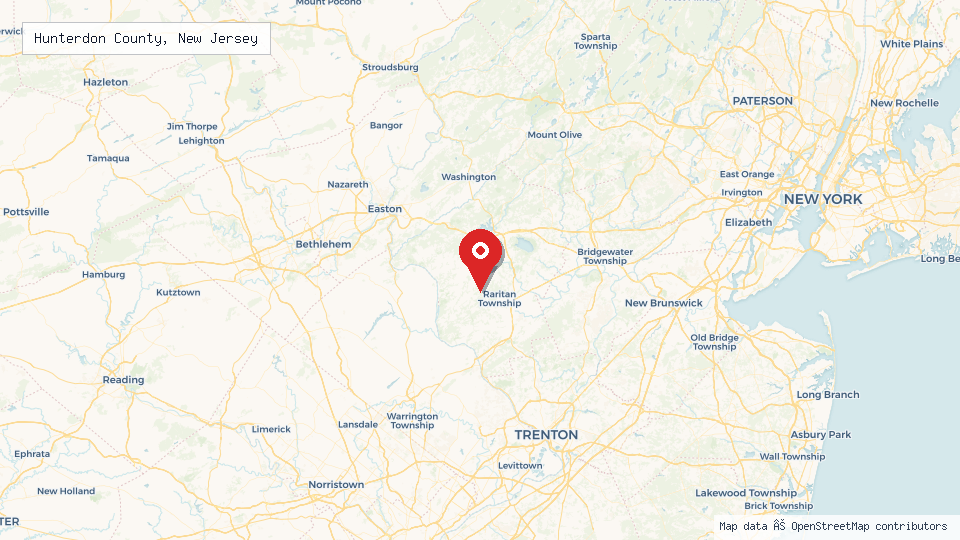 Street map of Hunterdon County, New Jersey with location pin