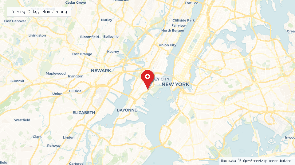 Street map of Jersey City, New Jersey with location pin