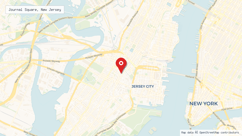 Street map of Journal Square, New Jersey with location pin