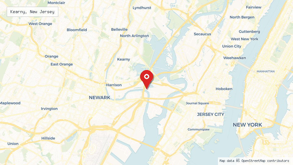 Street map of Kearny, New Jersey with location pin