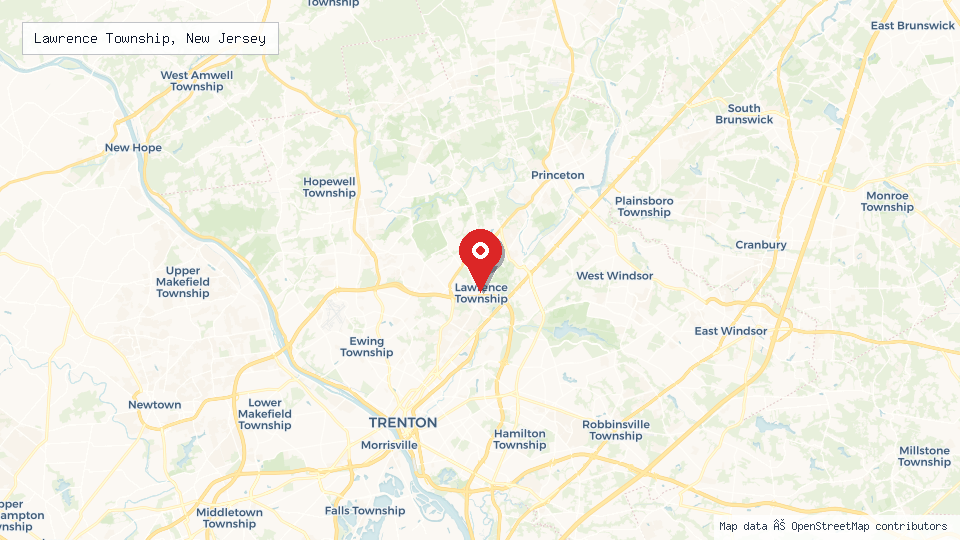 Street map of Lawrence Township, New Jersey with location pin
