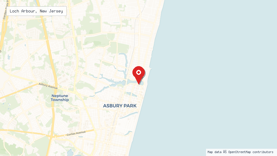 Street map of Loch Arbour, New Jersey with location pin