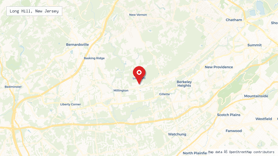 Street map of Long Hill, New Jersey with location pin
