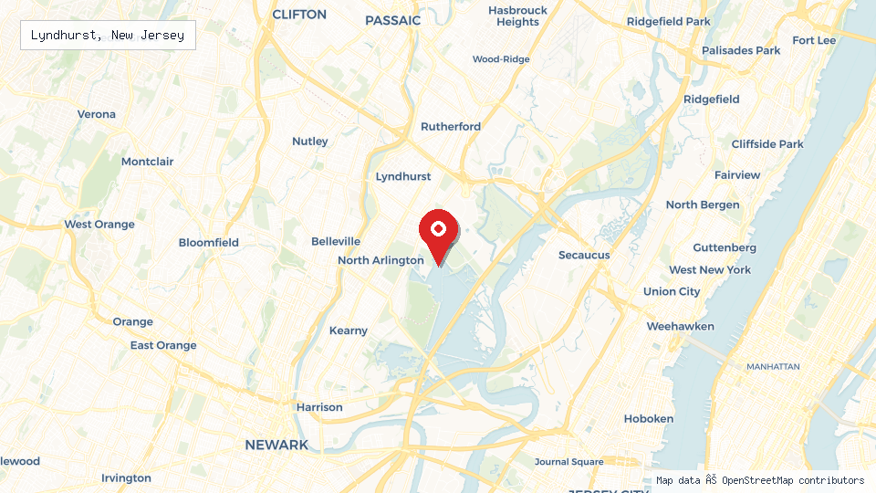 Street map of Lyndhurst, New Jersey with location pin