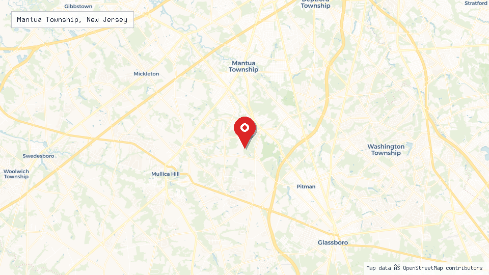 Street map of Mantua Township, New Jersey with location pin