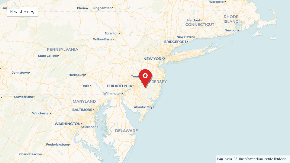 Street map of New Jersey with location pin