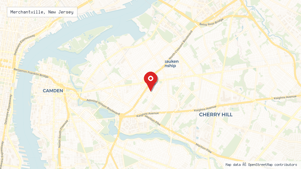Street map of Merchantville, New Jersey with location pin