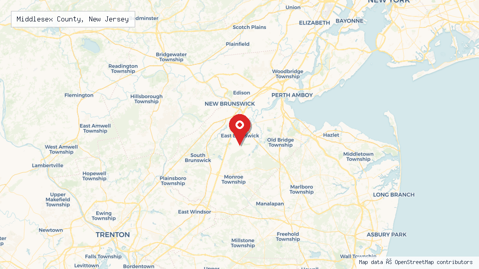 Street map of Middlesex County, New Jersey with location pin