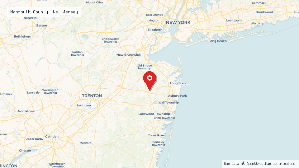 Street map of Monmouth County, New Jersey with location pin