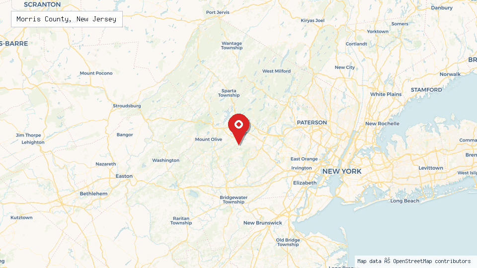 Street map of Morris County, New Jersey with location pin
