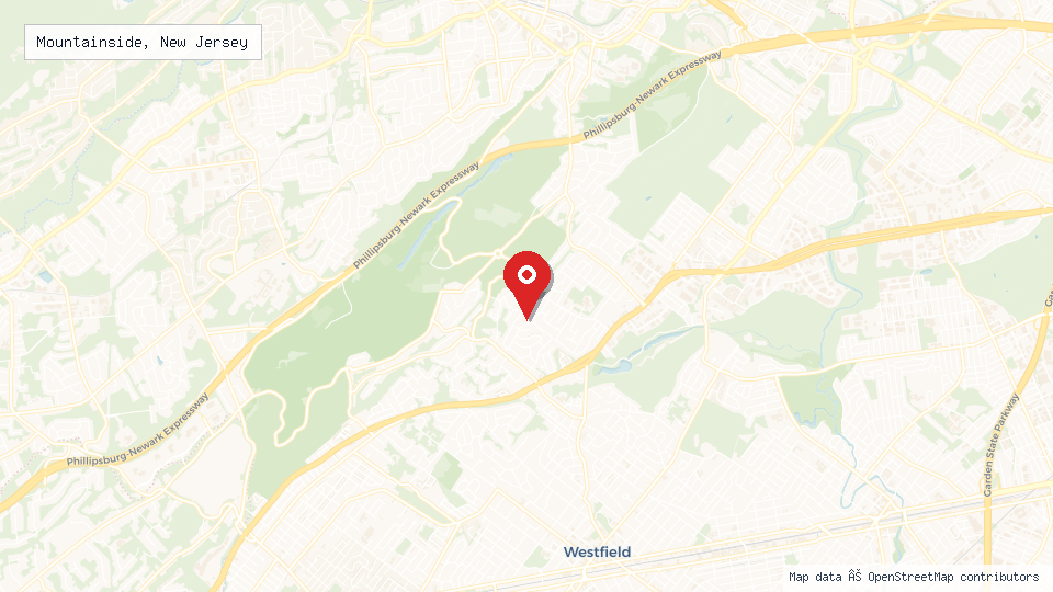 Street map of Mountainside, New Jersey with location pin