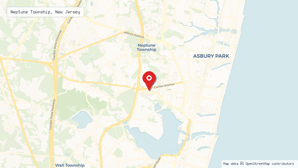 Street map of Neptune Township, New Jersey with location pin