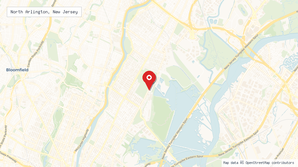 Street map of North Arlington, New Jersey with location pin