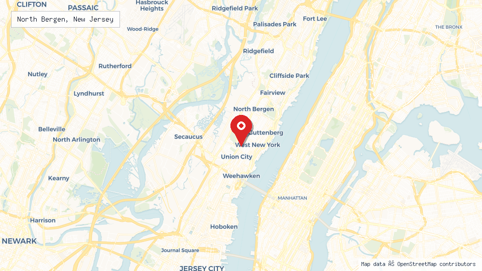 Street map of North Bergen, New Jersey with location pin