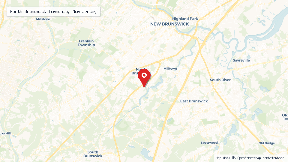 Street map of North Brunswick Township, New Jersey with location pin
