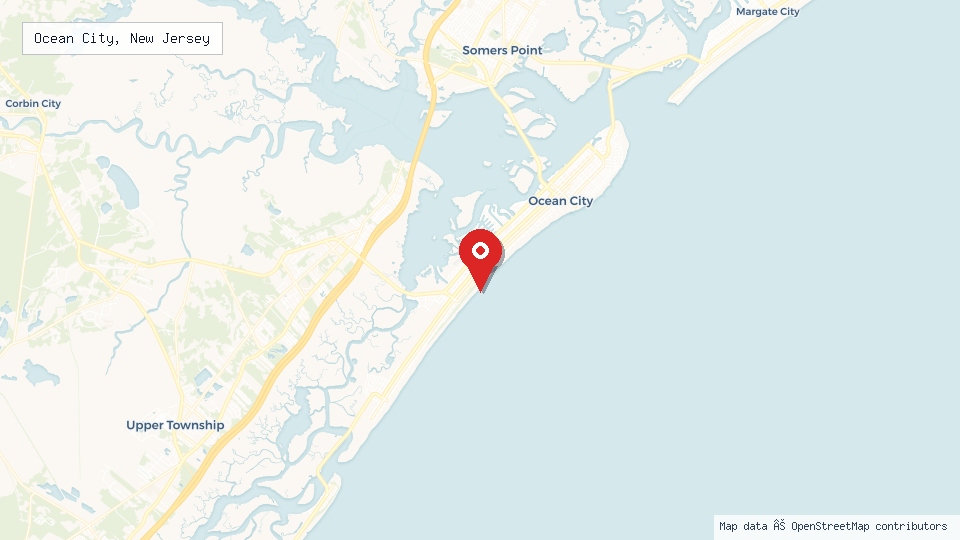 Street map of Ocean City, New Jersey with location pin