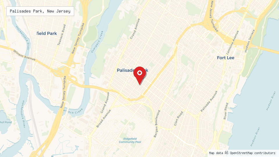 Street map of Palisades Park, New Jersey with location pin