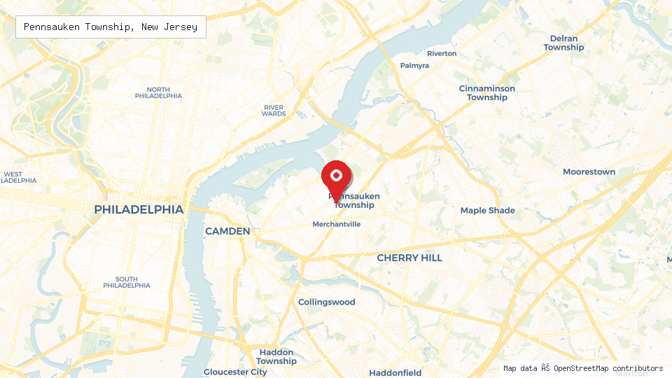 Street map of Pennsauken Township, New Jersey with location pin
