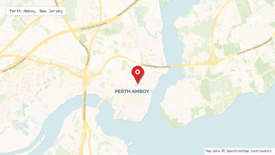 Street map of Perth Amboy, New Jersey with location pin