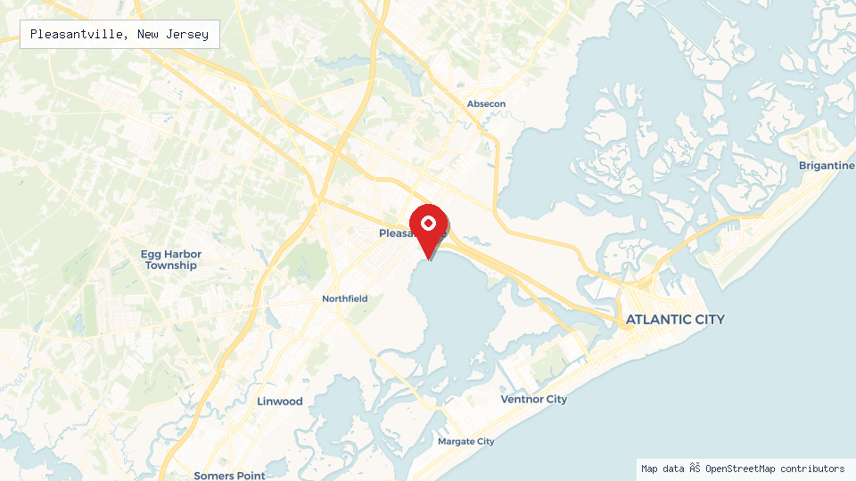 Street map of Pleasantville, New Jersey with location pin