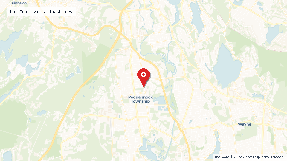 Street map of Pompton Plains, New Jersey with location pin
