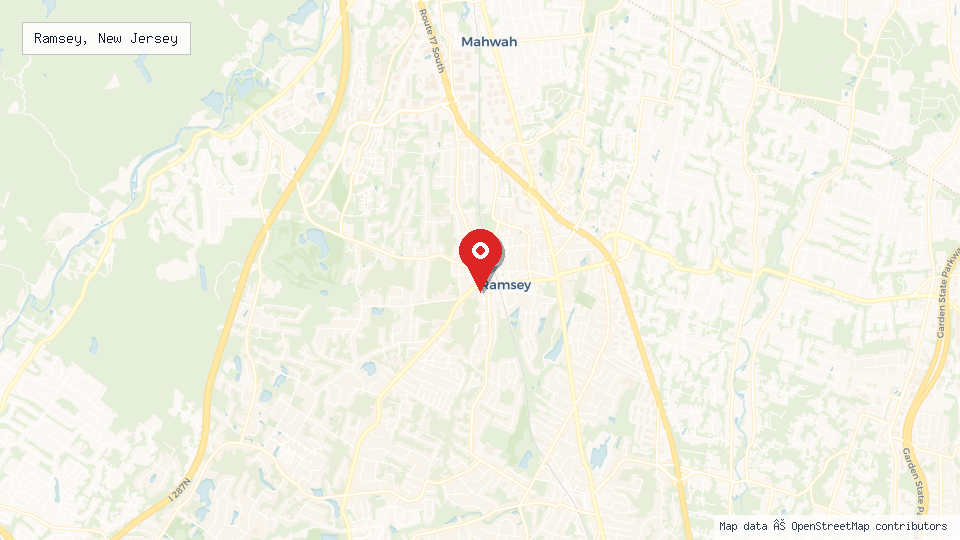 Street map of Ramsey, New Jersey with location pin