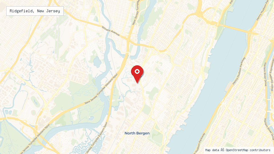 Street map of Ridgefield, New Jersey with location pin