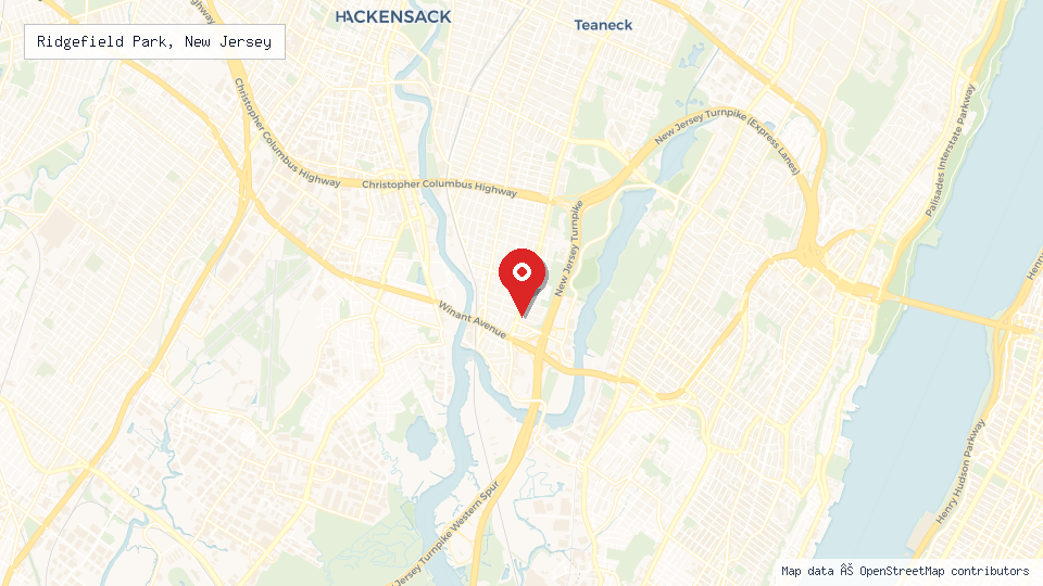 Street map of Ridgefield Park, New Jersey with location pin