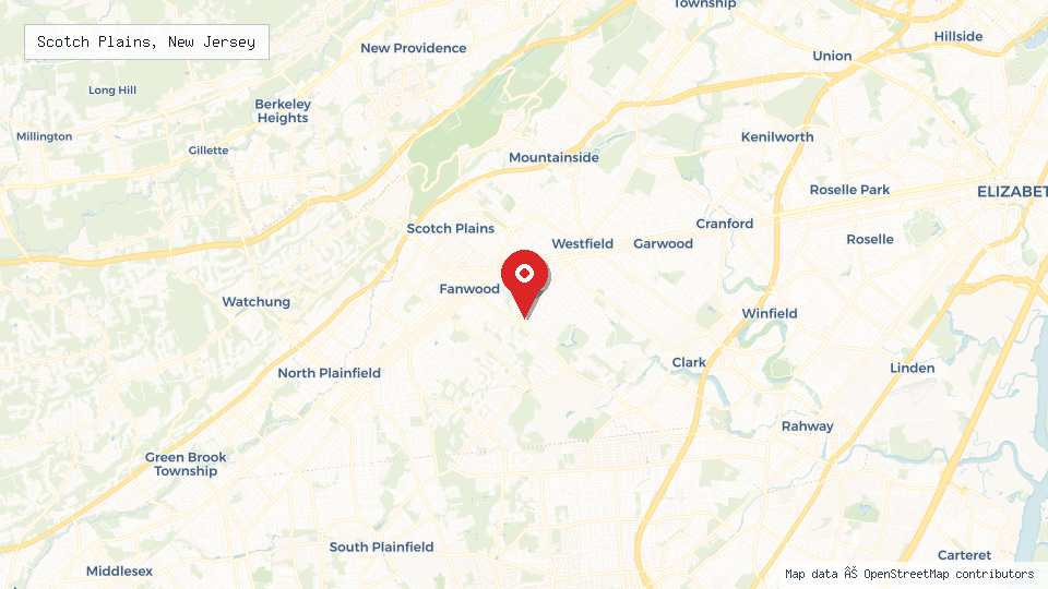Street map of Scotch Plains, New Jersey with location pin
