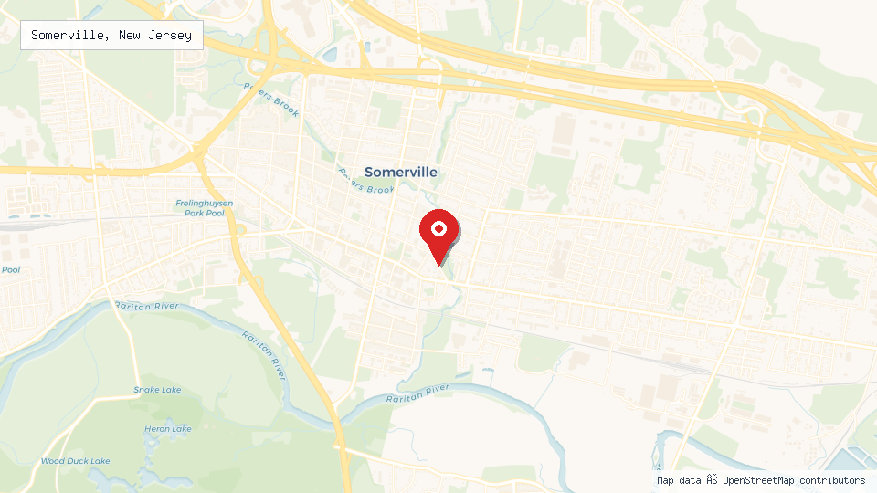 Street map of Somerville, New Jersey with location pin