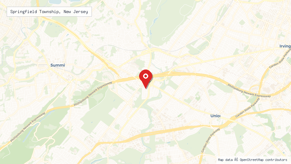 Street map of Springfield Township, New Jersey with location pin