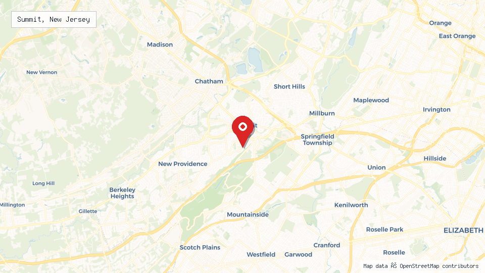 Street map of Summit, New Jersey with location pin