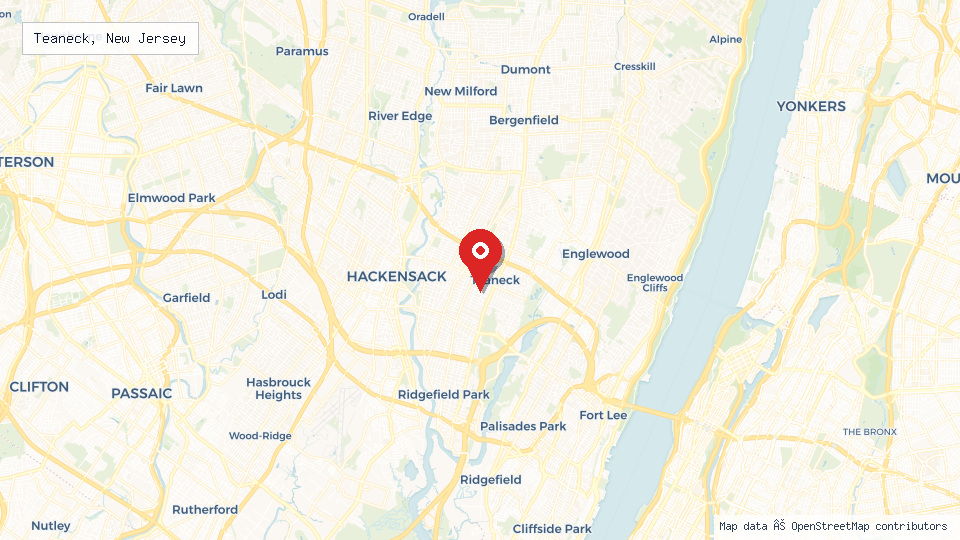 Street map of Teaneck, New Jersey with location pin