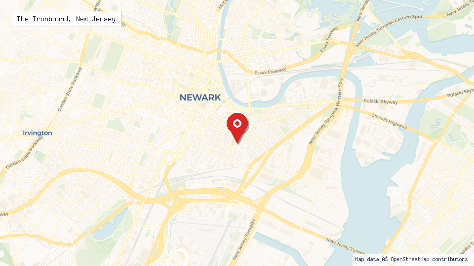Street map of The Ironbound, New Jersey with location pin