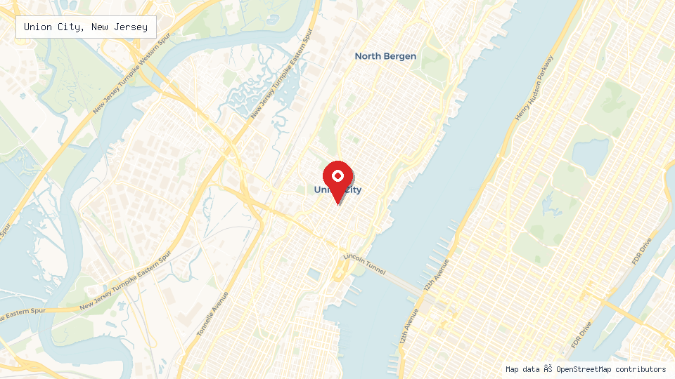 Street map of Union City, New Jersey with location pin