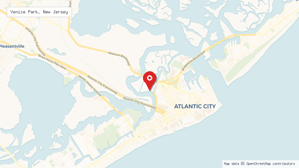 Street map of Venice Park, New Jersey with location pin