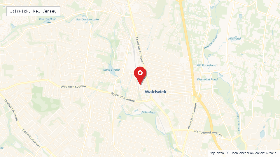 Street map of Waldwick, New Jersey with location pin