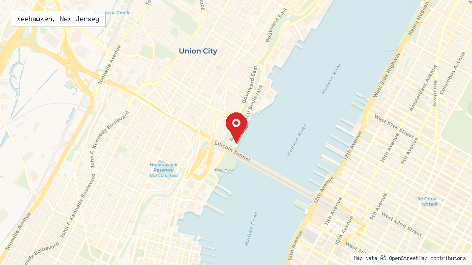 Street map of Weehawken, New Jersey with location pin