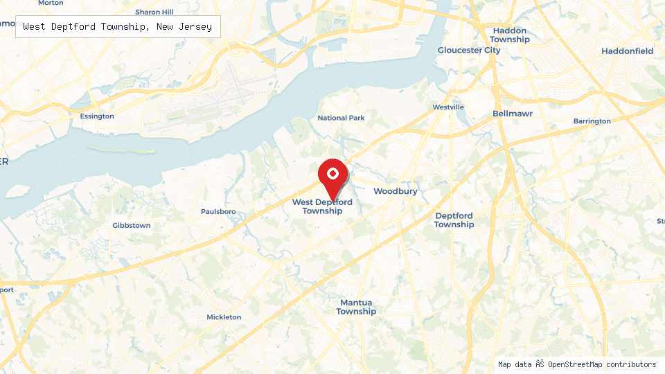 Street map of West Deptford Township, New Jersey with location pin