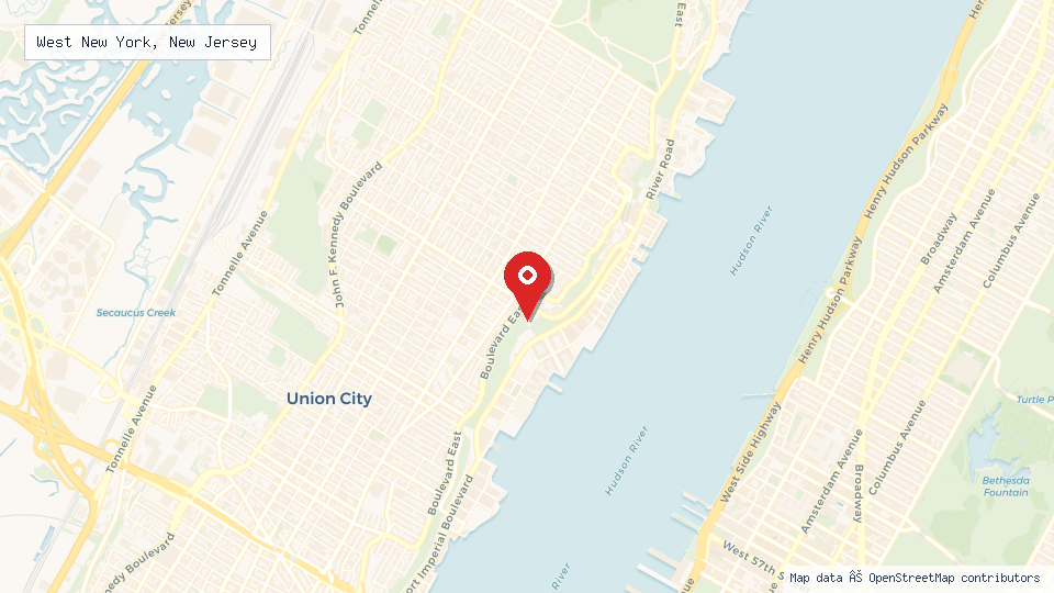 Street map of West New York, New Jersey with location pin