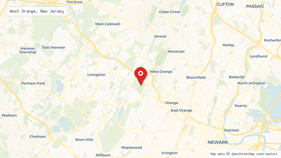 Street map of West Orange, New Jersey with location pin