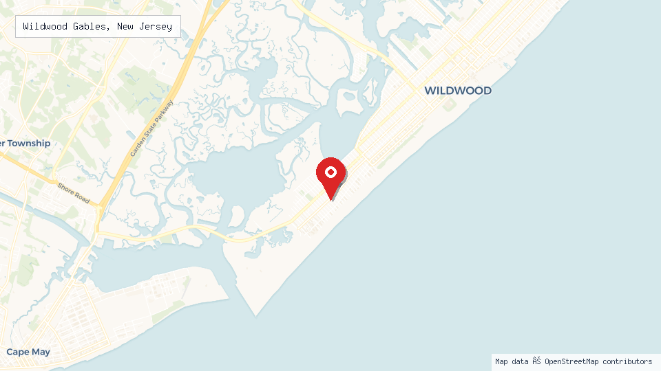 Street map of Wildwood Gables, New Jersey with location pin