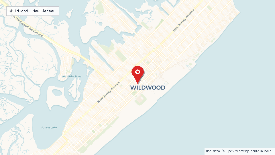 Street map of Wildwood, New Jersey with location pin