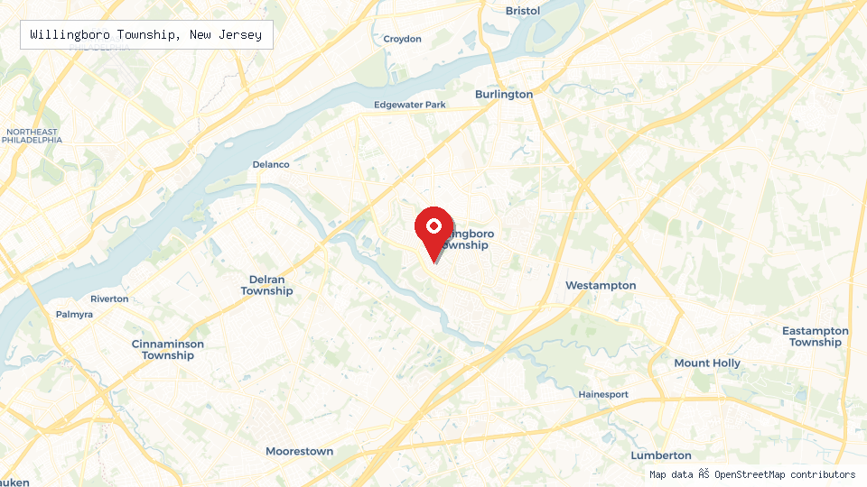 Street map of Willingboro Township, New Jersey with location pin