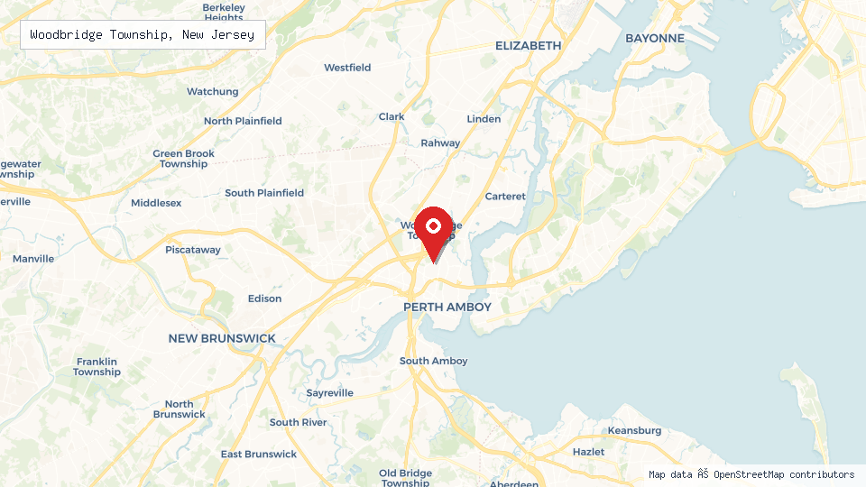 Street map of Woodbridge Township, New Jersey with location pin