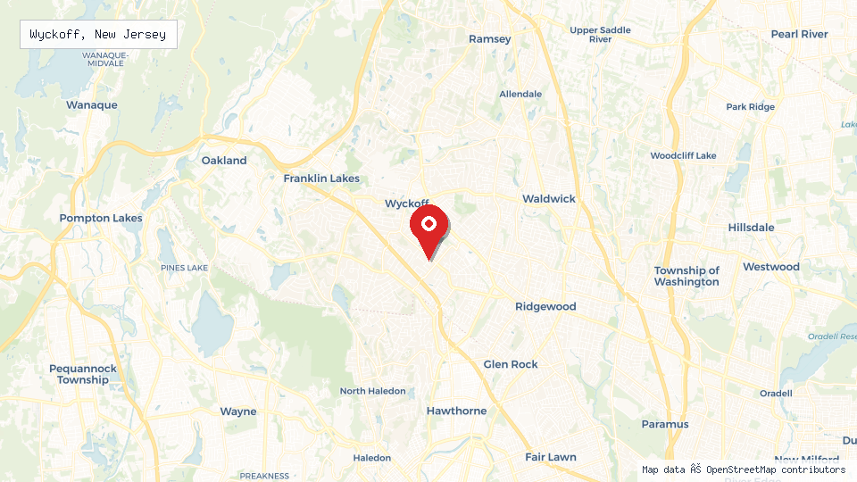 Street map of Wyckoff, New Jersey with location pin