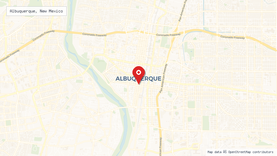 Street map of Albuquerque, New Mexico with location pin